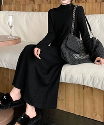 ハイネック ニットワンピース ロング丈 冬 長袖 秋冬 きれいめ Aライン