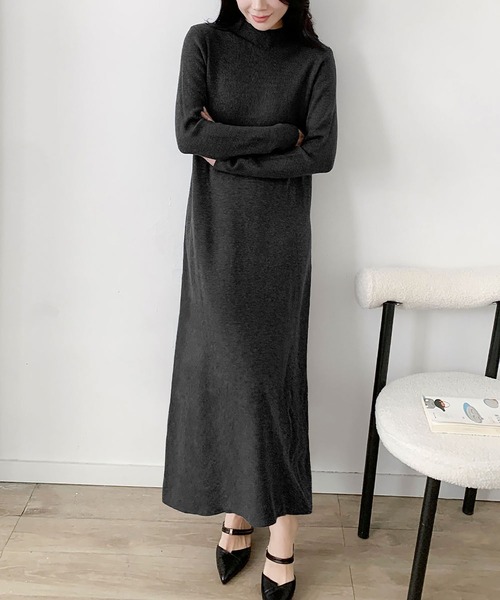 セール】ハイネック ニットワンピース ロング丈 冬 長袖 秋冬 きれいめ
