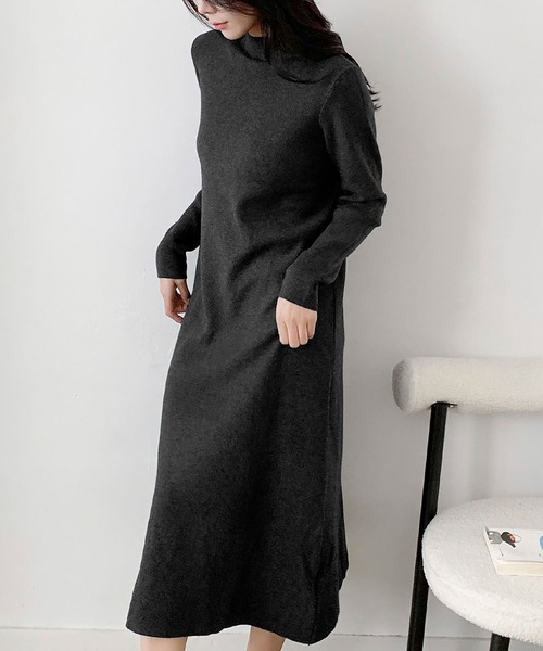 ハイネック ニットワンピース ロング丈 冬 長袖 秋冬 きれいめ Aライン