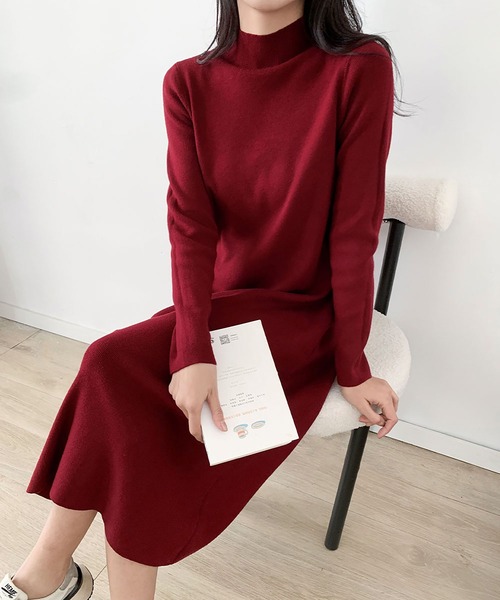 LOWO(ロワ)の「ハイネック ニットワンピース ロング丈 冬 長袖 秋冬 きれいめ Aライン(ワンピース・レディース・ベージュ/ブラウン/レッド/ブラック/アイボリー/チャコールグレー・FREE)」の17枚目の写真