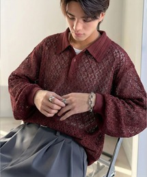 Classical Origin（クラシカルオリジン）の「「透け感、モードの余韻。」衿ダブルライン使いレース柄ニットポロシャツ／Double-Line Collar Lace Pattern Knit Polo Shirt（ポロシャツ）」