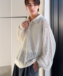 Classical Origin（クラシカルオリジン）の「「透け感、モードの余韻。」衿ダブルライン使いレース柄ニットポロシャツ／Double-Line Collar Lace Pattern Knit Polo Shirt（ポロシャツ）」