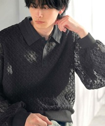 Classical Origin（クラシカルオリジン）の「「透け感、モードの余韻。」衿ダブルライン使いレース柄ニットポロシャツ／Double-Line Collar Lace Pattern Knit Polo Shirt（ポロシャツ）」