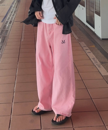 キドバックレザーパッチロゴワイドデニムパンツ 男女共用