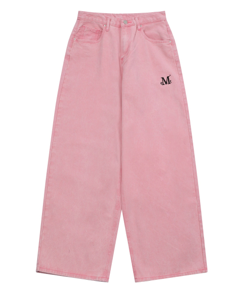 MUCENT(ムセント)の「キドバックレザーパッチロゴワイドデニムパンツ 男女共用(デニムパンツ・レディース・PINK・X-LARGE/SMALL/MEDIUM/LARGE)」の2枚目の写真