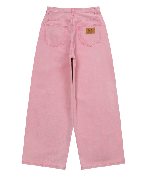 MUCENT(ムセント)の「キドバックレザーパッチロゴワイドデニムパンツ 男女共用(デニムパンツ・レディース・PINK・X-LARGE/SMALL/MEDIUM/LARGE)」の4枚目の写真