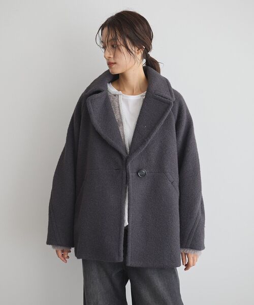 GARAGE OF GOOD CLOTHING（ガレージオブグッドクロージング）の「ライトウエーブニットＰコート（その他アウター・レディース・チャコールグレー/ネイビー・M）」の3枚目の写真