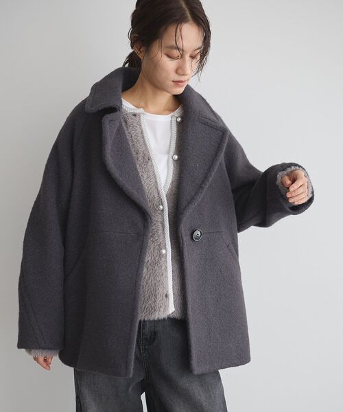 GARAGE OF GOOD CLOTHING（ガレージオブグッドクロージング）の「ライトウエーブニットＰコート（その他アウター・レディース・チャコールグレー/ネイビー・M）」の4枚目の写真