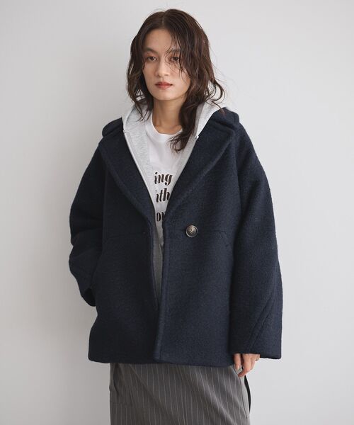 GARAGE OF GOOD CLOTHING（ガレージオブグッドクロージング）の「ライトウエーブニットＰコート（その他アウター・レディース・チャコールグレー/ネイビー・M）」の10枚目の写真