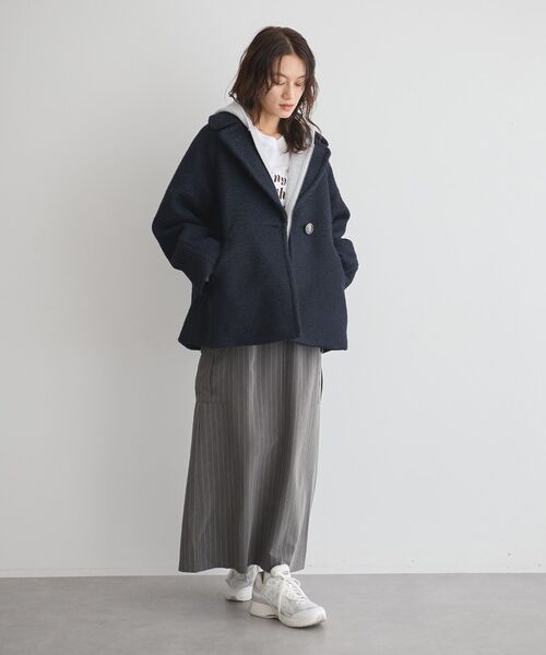 GARAGE OF GOOD CLOTHING（ガレージオブグッドクロージング）の「ライトウエーブニットＰコート（その他アウター・レディース・チャコールグレー/ネイビー・M）」の15枚目の写真