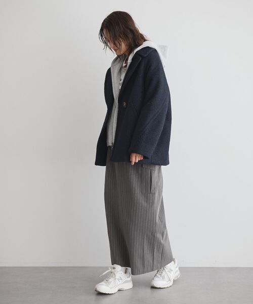 GARAGE OF GOOD CLOTHING（ガレージオブグッドクロージング）の「ライトウエーブニットＰコート（その他アウター・レディース・チャコールグレー/ネイビー・M）」の16枚目の写真