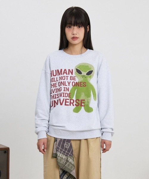 HOODHOOD(フッドフッド)の「【UNISEX】HOODHOOD/Ailen スローガンプルオーバー(Tシャツ/カットソー・レディース・ライトグレー/ブラック・LARGE/MEDIUM)」の5枚目の写真