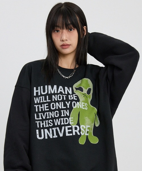 HOODHOOD(フッドフッド)の「【UNISEX】HOODHOOD/Ailen スローガンプルオーバー(Tシャツ/カットソー・レディース・ライトグレー/ブラック・LARGE/MEDIUM)」の18枚目の写真
