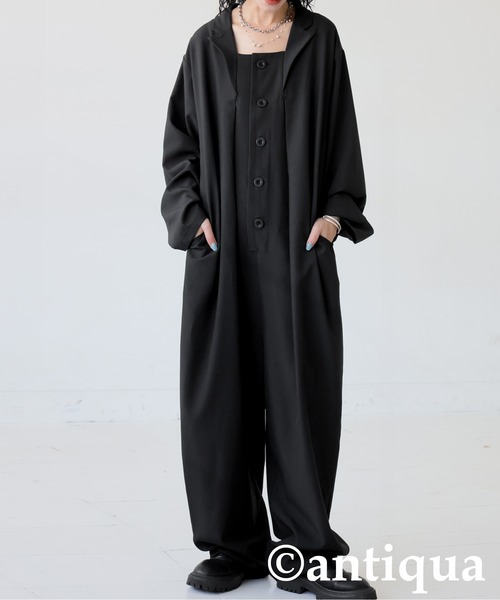 antiqua(アンティカ)の「テーラードカラー オールインワン(つなぎ/オールインワン・レディース・グレー/ブラック・ONESIZE)」の2枚目の写真