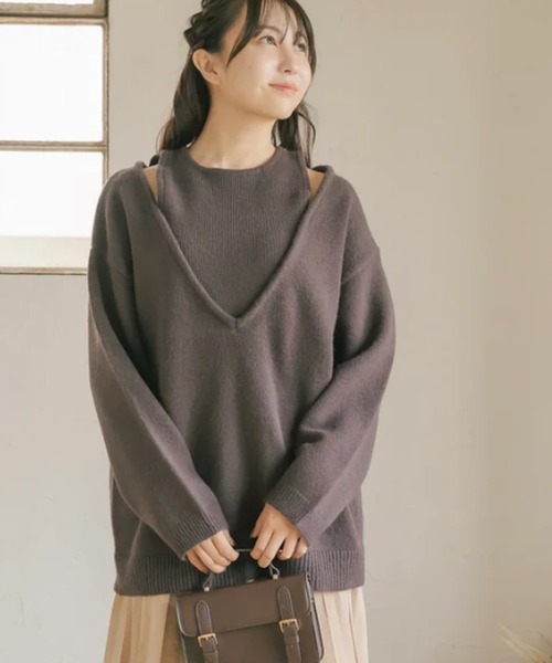 amr.（アムレ）の「レイヤードVネックニット（ニット/セーター・レディース・アイボリー/ブラウン・FREE）」の16枚目の写真