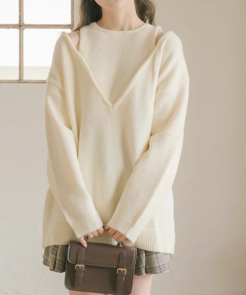 amr.（アムレ）の「レイヤードVネックニット（ニット/セーター・レディース・アイボリー/ブラウン・FREE）」の17枚目の写真