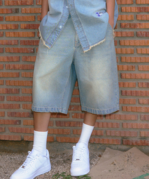 FADED DENIM HALF PANTS ASH BLUE