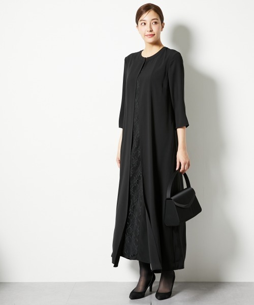 セール】高身長 【喪服・礼服】前開きレースマキシワンピース（トール