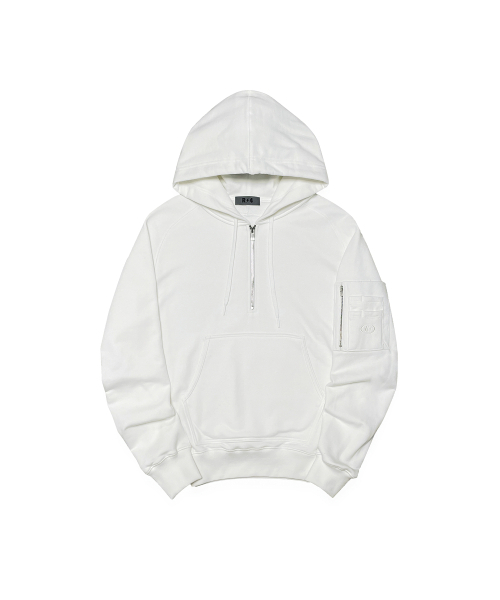 R-4(アールフォー)の「R-0020 COMBAT HALF ZIP-HOODIE(WHITE)(パーカー・メンズ・ホワイト・MEDIUM/LARGE)」の1枚目の写真