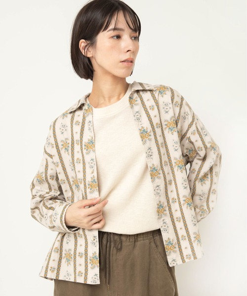 RNA-N(アールエヌエーエヌ)の「B2937 フラワーストライプブルゾンシャツ(シャツ/ブラウス・レディース・キャメル/キナリ/チャコール・FREE)」の14枚目の写真