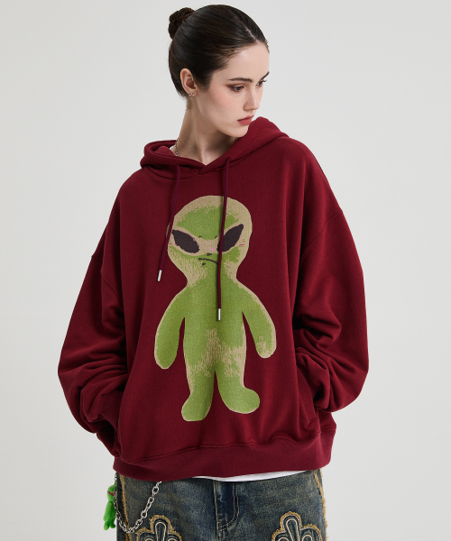 HOODHOOD(フッドフッド)の「エイリアングラフィックオーバーサイズフードバーガンディ(パーカー・レディース・その他・1/2)」の1枚目の写真