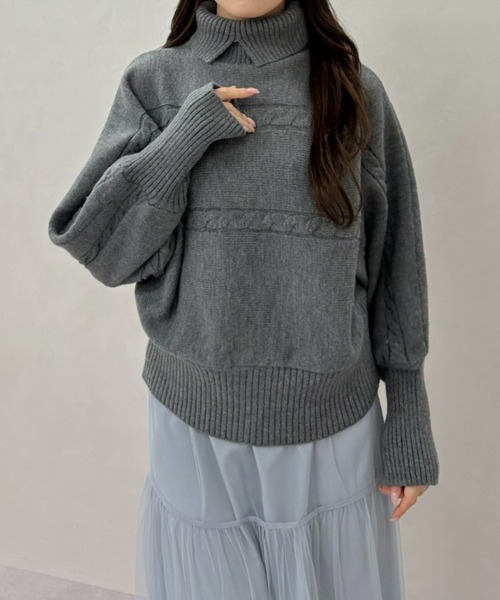 MISCH MASCH(ミッシュマッシュ)の「一部店舗限定 襟付きケーブルショート丈ニットプルオーバー(ニット/セーター・レディース・ホワイト/グレー・フリ-)」の11枚目の写真