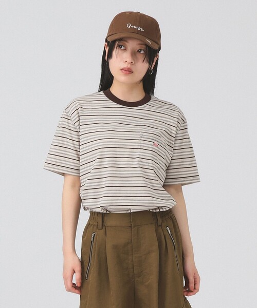 Ray BEAMS（レイビームス）の「DANTON / ストライプ ポケット Tシャツ    26SS 洗濯可 ロゴ ボーダー ドロップショルダー リラックス メンズライク ダントン レジャー（Tシャツ/カットソー・レディース・チャコールグレー/ブラウン/ホワイト・MEDIUM/SMALL）」の3枚目の写真