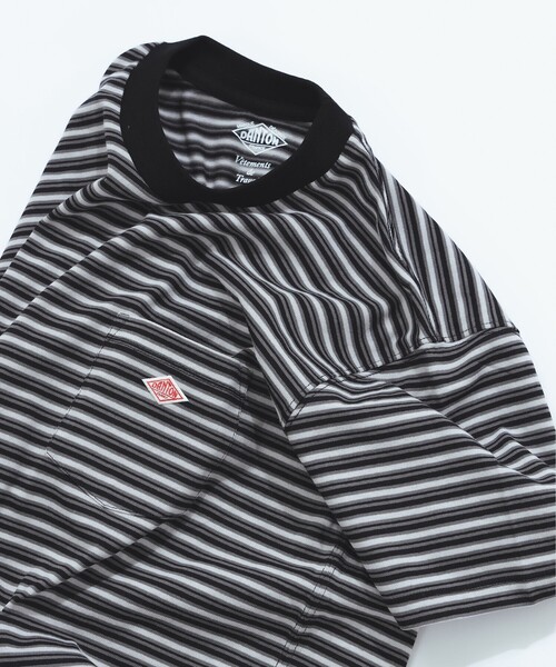 Ray BEAMS（レイビームス）の「DANTON / ストライプ ポケット Tシャツ    26SS 洗濯可 ロゴ ボーダー ドロップショルダー リラックス メンズライク ダントン レジャー（Tシャツ/カットソー・レディース・チャコールグレー/ブラウン/ホワイト・MEDIUM/SMALL）」の2枚目の写真