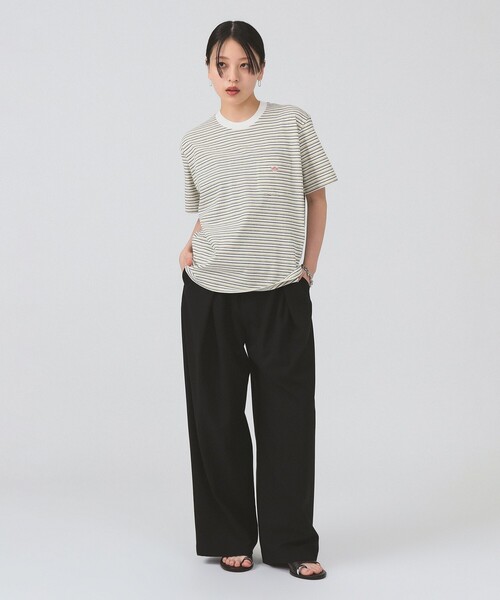 Ray BEAMS（レイビームス）の「DANTON / ストライプ ポケット Tシャツ    26SS 洗濯可 ロゴ ボーダー ドロップショルダー リラックス メンズライク ダントン レジャー（Tシャツ/カットソー・レディース・チャコールグレー/ブラウン/ホワイト・MEDIUM/SMALL）」の4枚目の写真