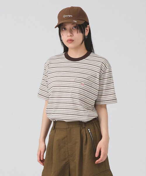 Ray BEAMS（レイビームス）の「DANTON / ストライプ ポケット Tシャツ    26SS 洗濯可 ロゴ ボーダー ドロップショルダー リラックス メンズライク ダントン レジャー（Tシャツ/カットソー・レディース・チャコールグレー/ブラウン/ホワイト・MEDIUM/SMALL）」の12枚目の写真