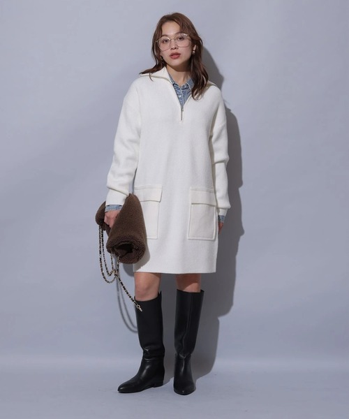 ハーフジップミニニットワンピース（ワンピース）｜Arpege story