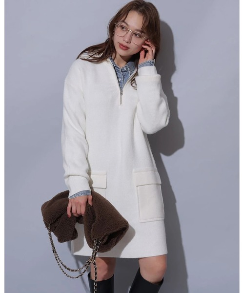 ハーフジップミニニットワンピース（ワンピース）｜Arpege story