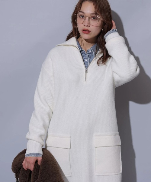 ハーフジップミニニットワンピース（ワンピース）｜Arpege story