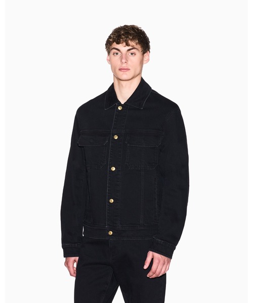 ARMANI EXCHANGE(アルマーニエクスチェンジ)の「【A|X アルマーニ エクスチェンジ】<CHINESE NEW YEAR CAPSULE>ゴールドロゴパッチ ブラックデニムジャケット(デニムジャケット・メンズ・ブラック・X-SMALL/SMALL/X-LARGE/MEDIUM/LARGE)」の1枚目の写真