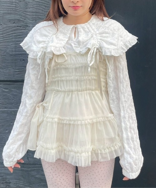 Candy Stripper(キャンディストリッパー)の「TULLE FRILL SHIRRING ビスチェ(その他トップス・レディース・ライトグレー/ブラック/アイボリー・FREE)」の2枚目の写真