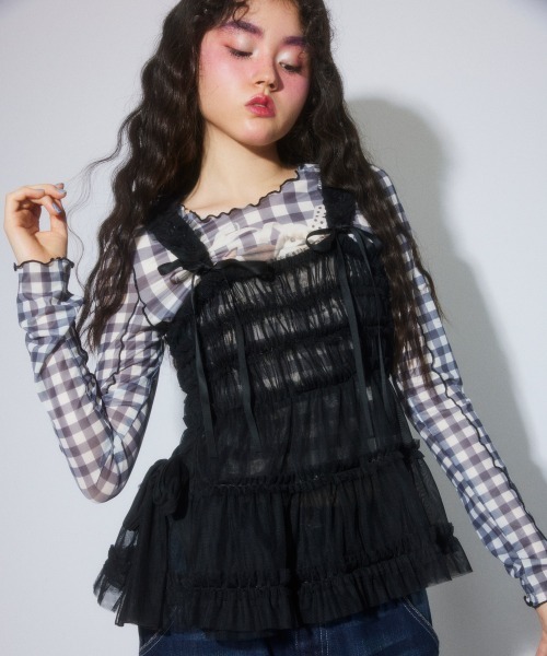 Candy Stripper(キャンディストリッパー)の「TULLE FRILL SHIRRING ビスチェ(その他トップス・レディース・ライトグレー/ブラック/アイボリー・FREE)」の3枚目の写真