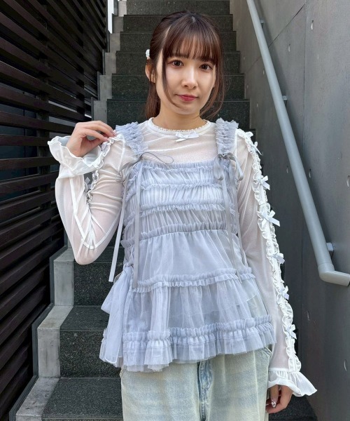 Candy Stripper(キャンディストリッパー)の「TULLE FRILL SHIRRING ビスチェ(その他トップス・レディース・ライトグレー/ブラック/アイボリー・FREE)」の12枚目の写真