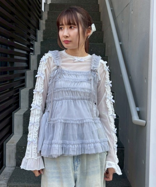 Candy Stripper(キャンディストリッパー)の「TULLE FRILL SHIRRING ビスチェ(その他トップス・レディース・ライトグレー/ブラック/アイボリー・FREE)」の13枚目の写真