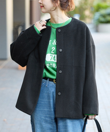 B.C STOCK | メルトモッサクルーネックショートコート(ノーカラーコート)