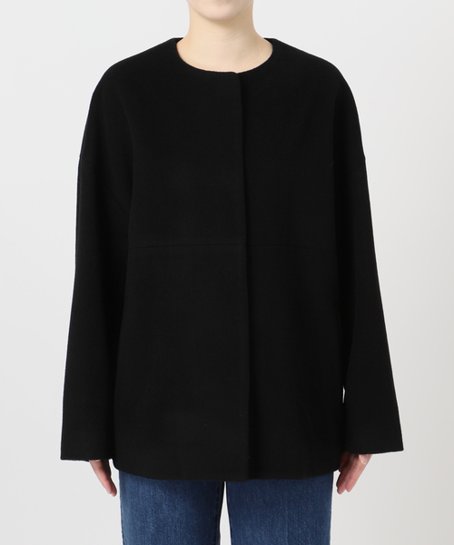 B.C STOCK（ベーセーストック）の「メルトモッサクルーネックショートコート（ノーカラーコート・レディース・アイボリー/ブラック・FREE）」の16枚目の写真