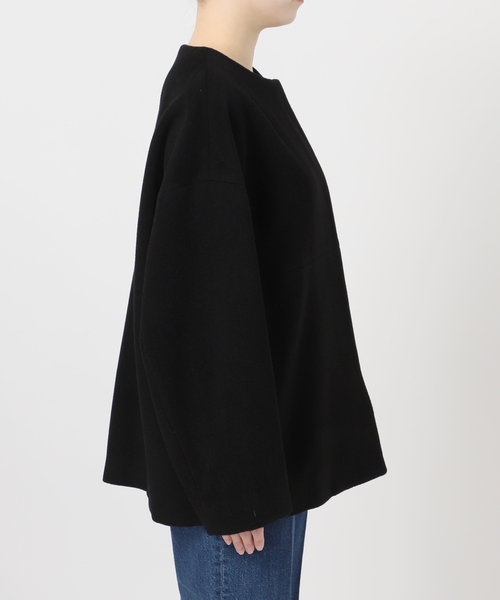 B.C STOCK（ベーセーストック）の「メルトモッサクルーネックショートコート（ノーカラーコート・レディース・アイボリー/ブラック・FREE）」の19枚目の写真