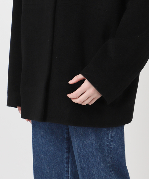 B.C STOCK（ベーセーストック）の「メルトモッサクルーネックショートコート（ノーカラーコート・レディース・アイボリー/ブラック・FREE）」の21枚目の写真