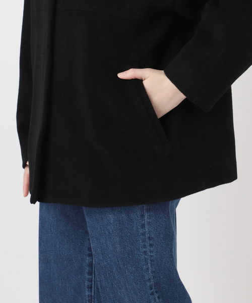 B.C STOCK（ベーセーストック）の「メルトモッサクルーネックショートコート（ノーカラーコート・レディース・アイボリー/ブラック・FREE）」の22枚目の写真