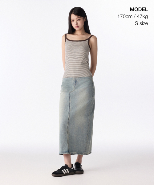 MUSINSA STANDARD WOMAN（ムシンサスタンダードウーマン）の「ウィメンズデニムマキシスカート[イエロースカイブルー]（スカート・レディース・その他・LARGE/MEDIUM/SMALL/X-SMALL）」の2枚目の写真