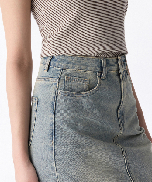 MUSINSA STANDARD WOMAN（ムシンサスタンダードウーマン）の「ウィメンズデニムマキシスカート[イエロースカイブルー]（スカート・レディース・その他・LARGE/MEDIUM/SMALL/X-SMALL）」の5枚目の写真