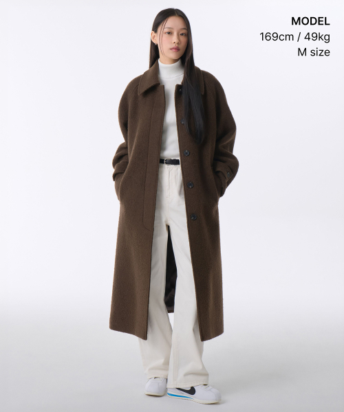 MUSINSA STANDARD WOMAN（ムシンサスタンダードウーマン）の「ウィメンズウールブレンドブークレバルマカンローブコート[ブラウン]（チェスターコート・レディース・その他・LARGE/MEDIUM/SMALL/X-SMALL）」の4枚目の写真
