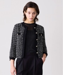 Marilyn Moon（マリリンムーン）の「tweed knit fringe jacket（ノーカラージャケット）」