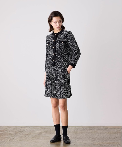 Marilyn Moon(マリリンムーン)の「tweed knit fringe jacket(ノーカラージャケット・レディース・ホワイト/ブラック・FREE)」の5枚目の写真