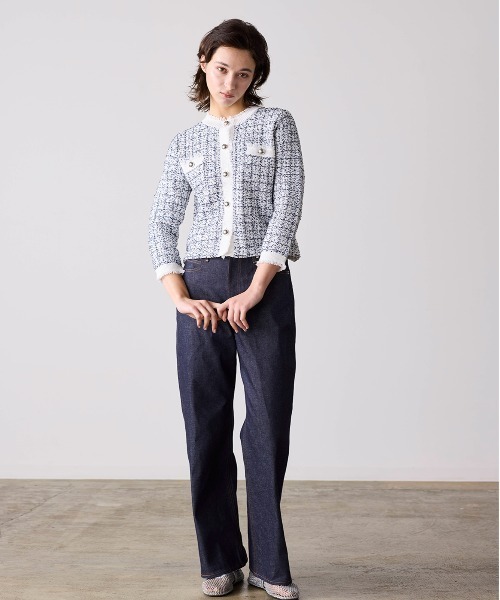 Marilyn Moon(マリリンムーン)の「tweed knit fringe jacket(ノーカラージャケット・レディース・ホワイト/ブラック・FREE)」の10枚目の写真