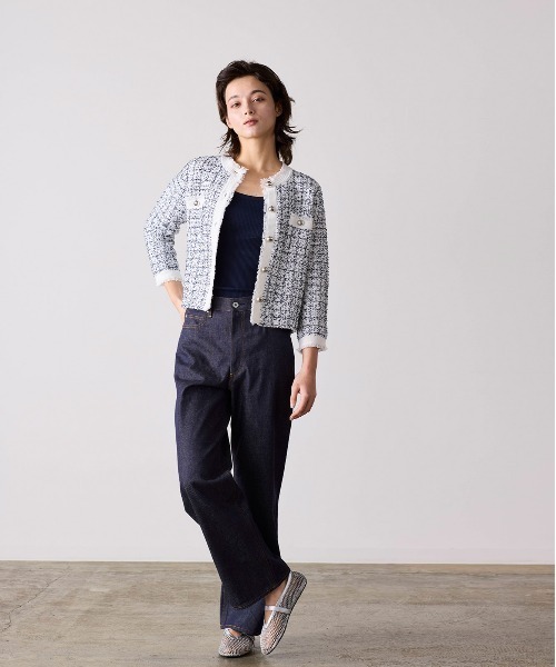 Marilyn Moon(マリリンムーン)の「tweed knit fringe jacket(ノーカラージャケット・レディース・ホワイト/ブラック・FREE)」の11枚目の写真
